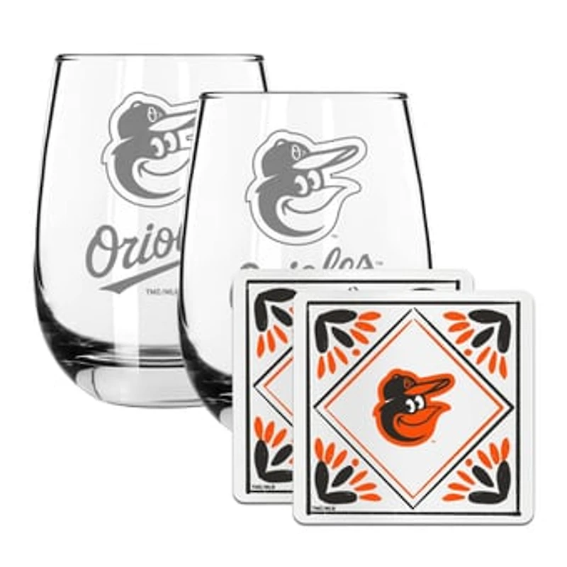 The Memory Company Baltimore Orioles 15oz. Stemless Wine Glass & Coaster Set