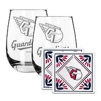 The Memory Company Cleveland Guardians 15oz. Stemless Wine Glass & Coaster Set