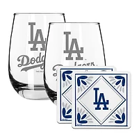 The Memory Company Los Angeles Dodgers 15oz. Stemless Wine Glass & Coaster Set