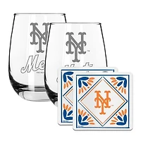 The Memory Company New York Mets 15oz. Stemless Wine Glass & Coaster Set