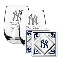 The Memory Company New York Yankees 15oz. Stemless Wine Glass & Coaster Set