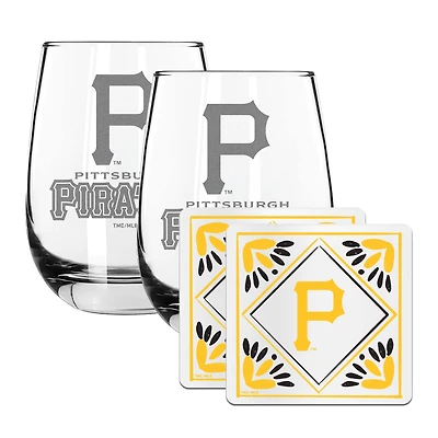 The Memory Company Pittsburgh Pirates 15oz. Stemless Wine Glass & Coaster Set