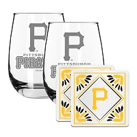 The Memory Company Pittsburgh Pirates 15oz. Stemless Wine Glass & Coaster Set