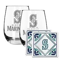 The Memory Company Seattle Mariners 15oz. Stemless Wine Glass & Coaster Set