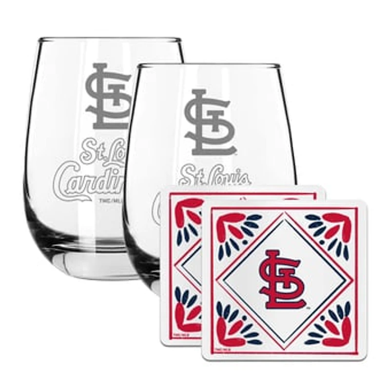 The Memory Company St. Louis Cardinals 15oz. Stemless Wine Glass & Coaster Set