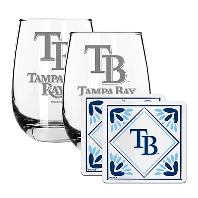 The Memory Company Tampa Bay Rays 15oz. Stemless Wine Glass & Coaster Set