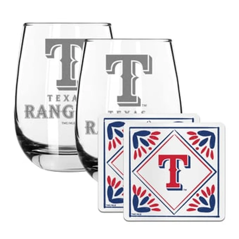The Memory Company Texas Rangers 15oz. Stemless Wine Glass & Coaster Set
