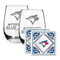 The Memory Company Toronto Blue Jays 15oz. Stemless Wine Glass & Coaster Set
