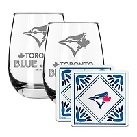 The Memory Company Toronto Blue Jays 15oz. Stemless Wine Glass & Coaster Set