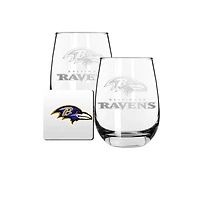 The Memory Company Baltimore Ravens 15oz. Stemless Wine Glass & Coaster Set