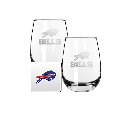 The Memory Company Buffalo Bills 15oz. Stemless Wine Glass & Coaster Set