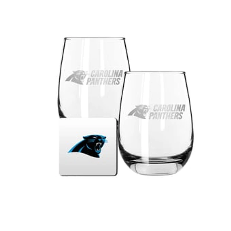 The Memory Company Carolina Panthers 15oz. Stemless Wine Glass & Coaster Set