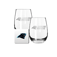 The Memory Company Carolina Panthers 15oz. Stemless Wine Glass & Coaster Set