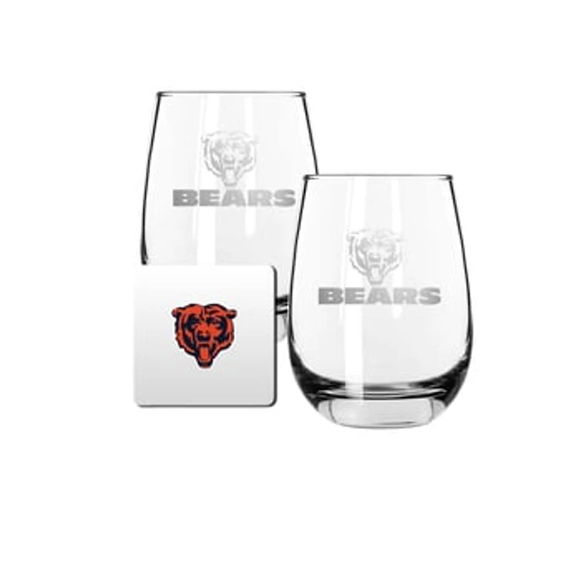 The Memory Company Chicago Bears 15oz. Stemless Wine Glass & Coaster Set
