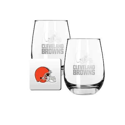 The Memory Company Cleveland Browns 15oz. Stemless Wine Glass & Coaster Set
