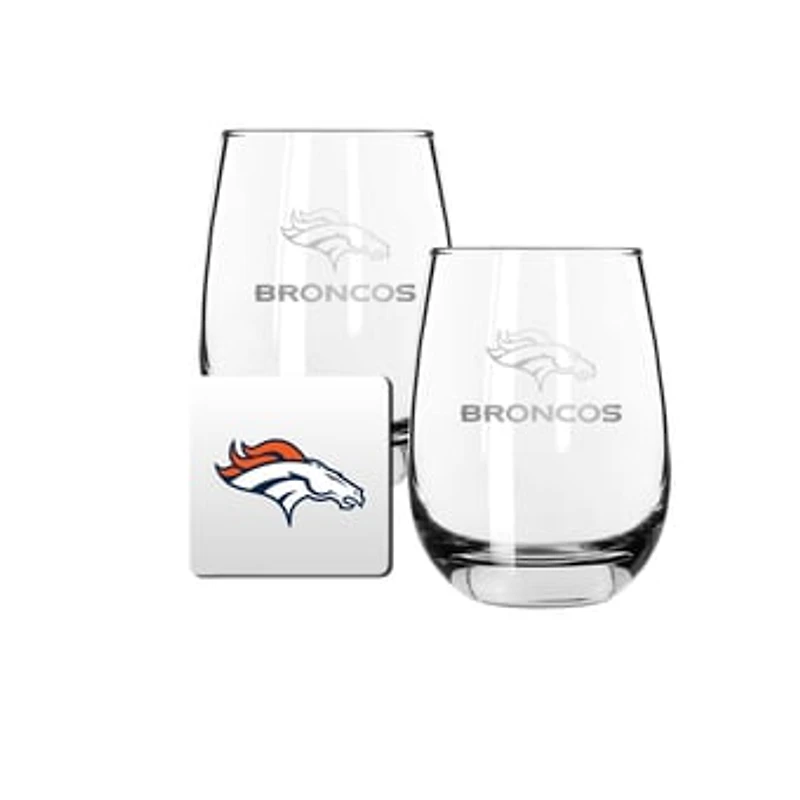 The Memory Company Denver Broncos 15oz. Stemless Wine Glass & Coaster Set