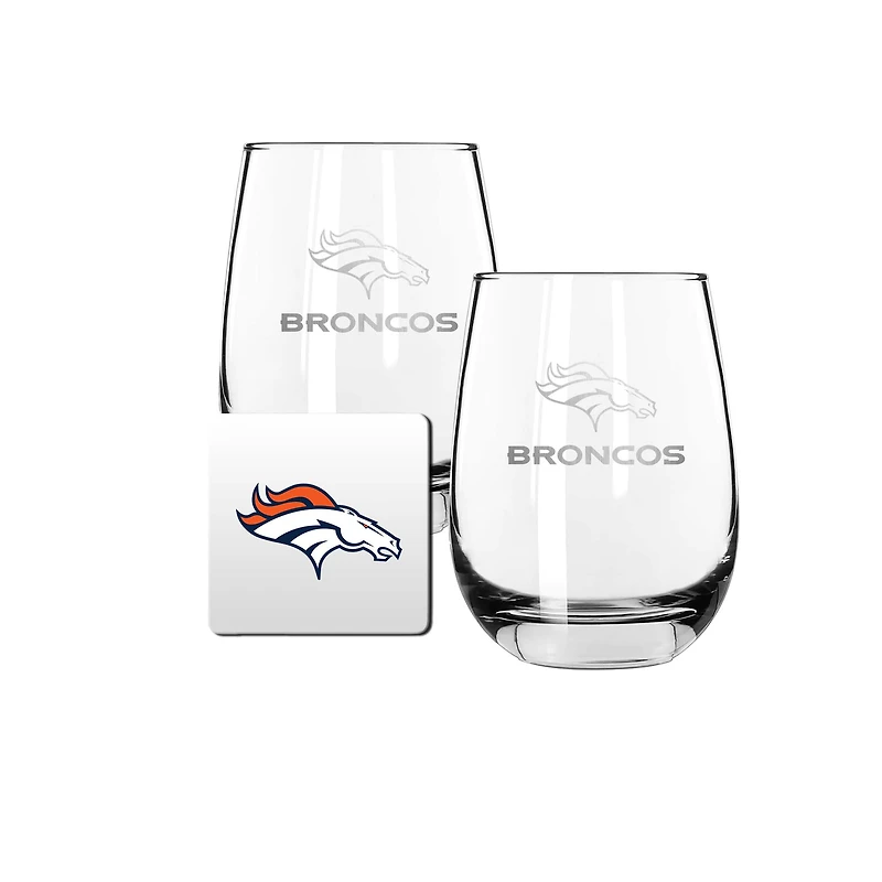 The Memory Company Denver Broncos 15oz. Stemless Wine Glass & Coaster Set