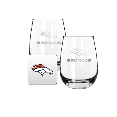 The Memory Company Denver Broncos 15oz. Stemless Wine Glass & Coaster Set