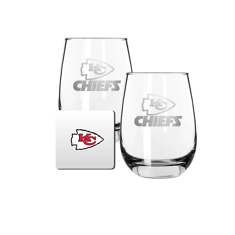 The Memory Company Kansas City Chiefs 15oz. Stemless Wine Glass & Coaster Set