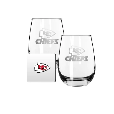 The Memory Company Kansas City Chiefs 15oz. Stemless Wine Glass & Coaster Set
