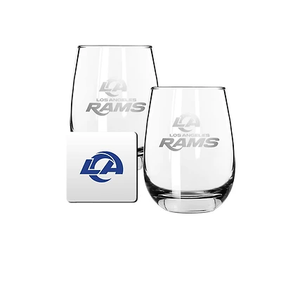 The Memory Company Los Angeles Rams 15oz. Stemless Wine Glass & Coaster Set