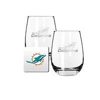 The Memory Company Miami Dolphins 15oz. Stemless Wine Glass & Coaster Set
