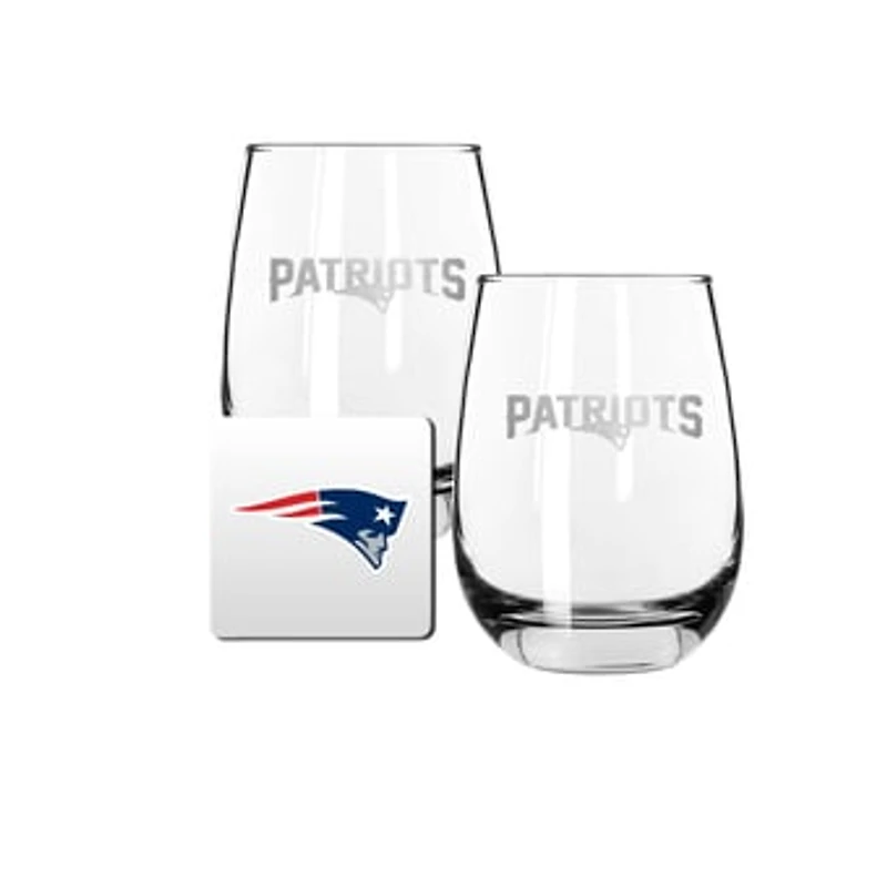 The Memory Company New England Patriots 15oz. Stemless Wine Glass & Coaster Set