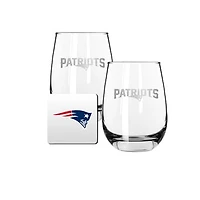 The Memory Company New England Patriots 15oz. Stemless Wine Glass & Coaster Set