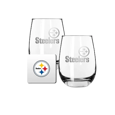 The Memory Company Pittsburgh Steelers 15oz. Stemless Wine Glass & Coaster Set