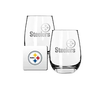 The Memory Company Pittsburgh Steelers 15oz. Stemless Wine Glass & Coaster Set