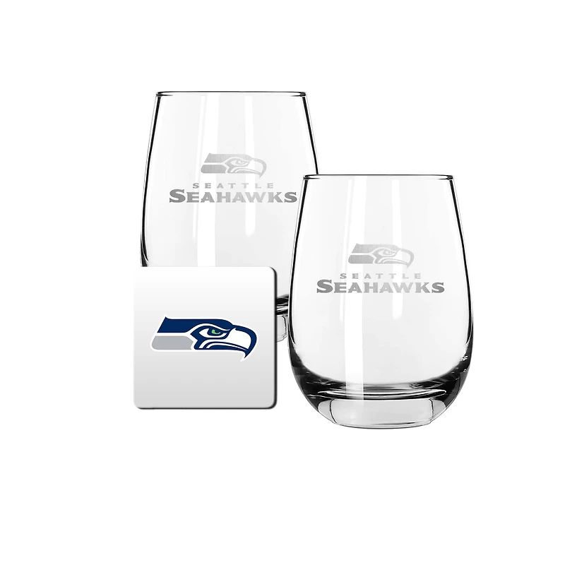 The Memory Company Seattle Seahawks 15oz. Stemless Wine Glass & Coaster Set