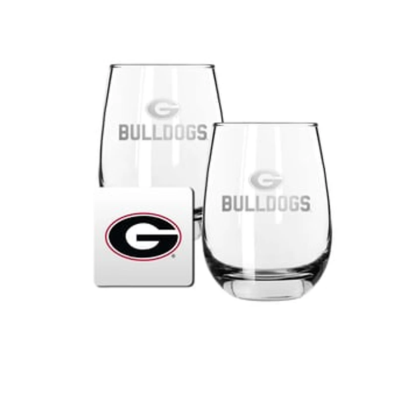The Memory Company Georgia Bulldogs 15oz. Stemless Wine Glass & Coaster Set