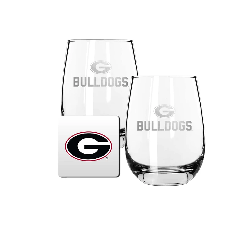 The Memory Company Georgia Bulldogs 15oz. Stemless Wine Glass & Coaster Set