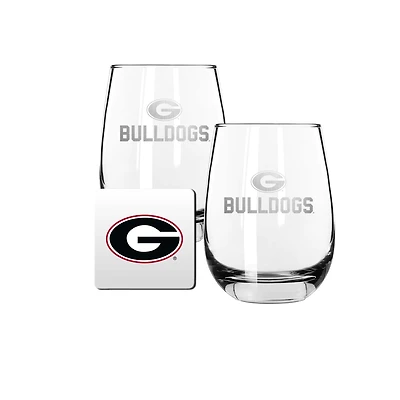 The Memory Company Georgia Bulldogs 15oz. Stemless Wine Glass & Coaster Set