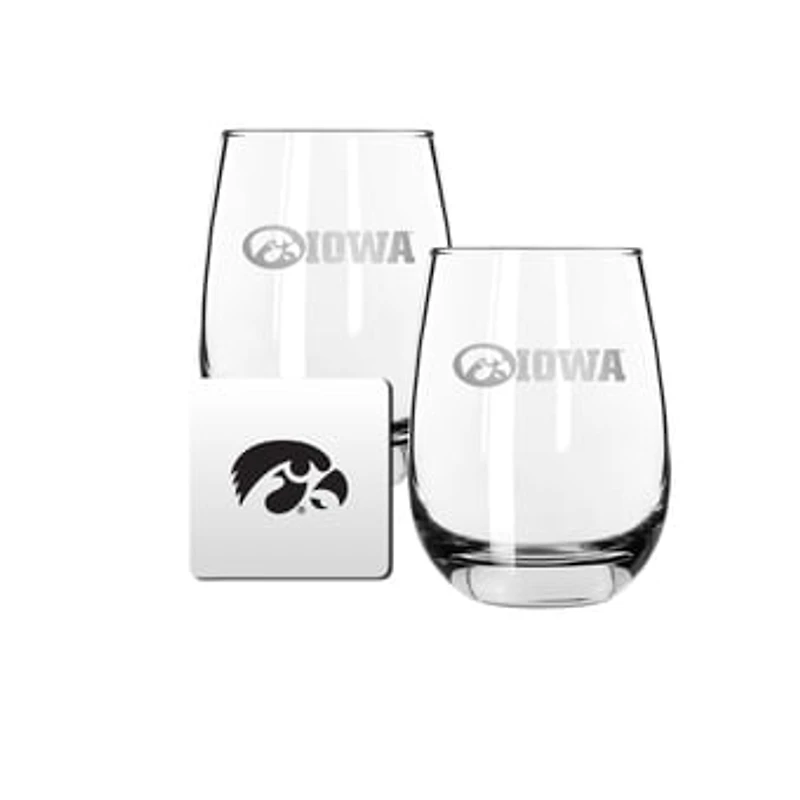 The Memory Company Iowa Hawkeyes 15oz. Stemless Wine Glass & Coaster Set