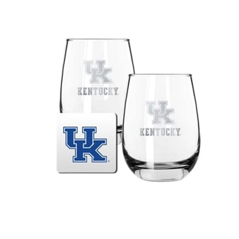 The Memory Company Kentucky Wildcats 15oz. Stemless Wine Glass & Coaster Set