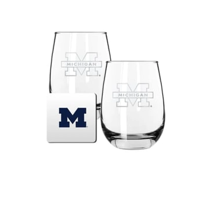 The Memory Company Michigan Wolverines 15oz. Stemless Wine Glass & Coaster Set