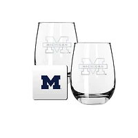 The Memory Company Michigan Wolverines 15oz. Stemless Wine Glass & Coaster Set