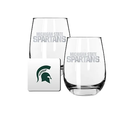 The Memory Company Michigan State Spartans 15oz. Stemless Wine Glass & Coaster Set