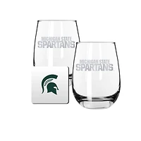 The Memory Company Michigan State Spartans 15oz. Stemless Wine Glass & Coaster Set