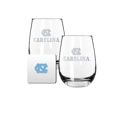 The Memory Company North Carolina Tar Heels 15oz. Stemless Wine Glass & Coaster Set