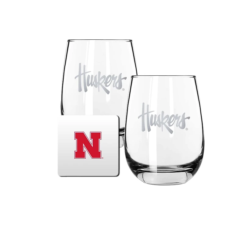 The Memory Company Nebraska Huskers 15oz. Stemless Wine Glass & Coaster Set