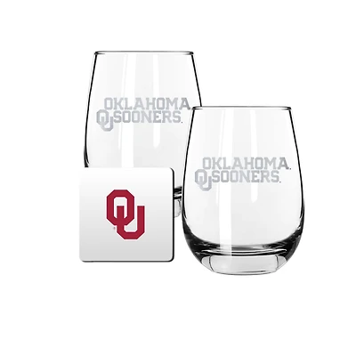 The Memory Company Oklahoma Sooners 15oz. Stemless Wine Glass & Coaster Set