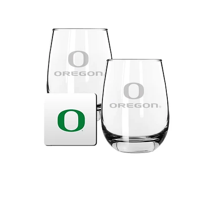 The Memory Company Oregon Ducks 15oz. Stemless Wine Glass & Coaster Set