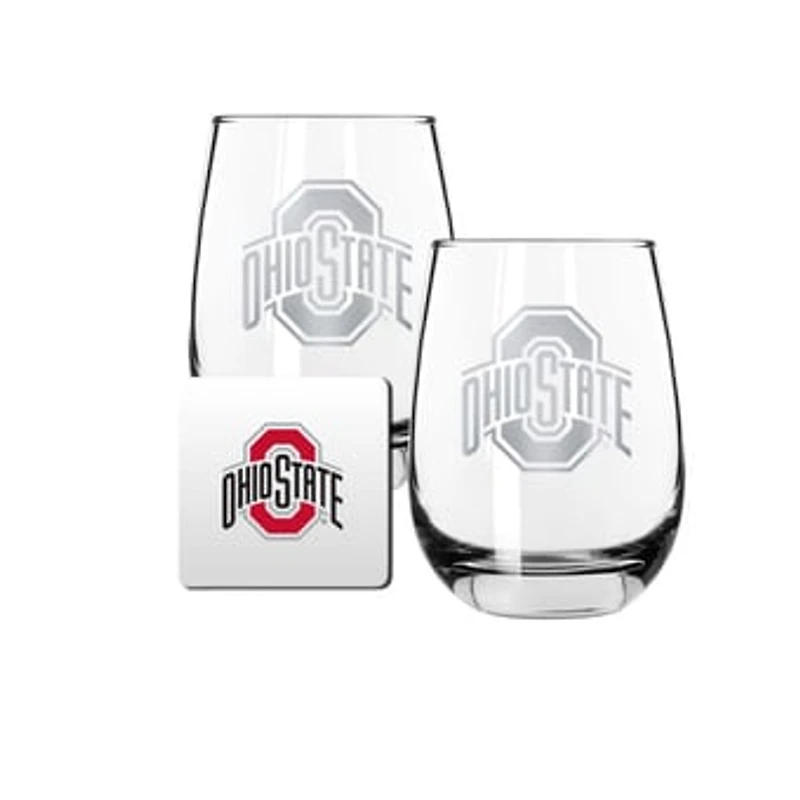 The Memory Company Ohio State Buckeyes 15oz. Stemless Wine Glass & Coaster Set