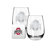 The Memory Company Ohio State Buckeyes 15oz. Stemless Wine Glass & Coaster Set