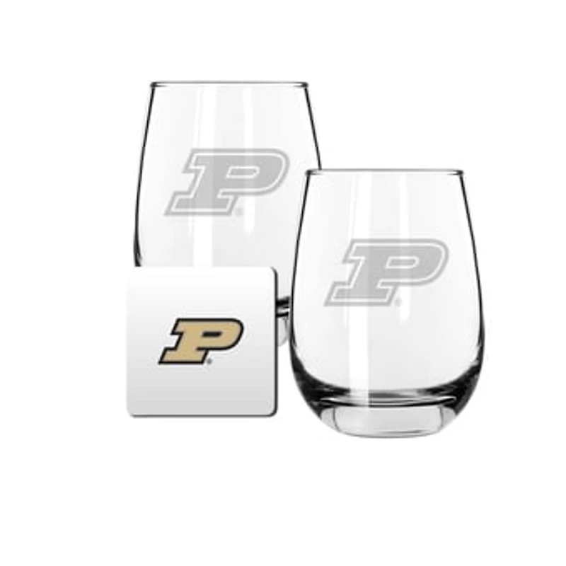 The Memory Company Purdue Boilermakers 15oz. Stemless Wine Glass & Coaster Set