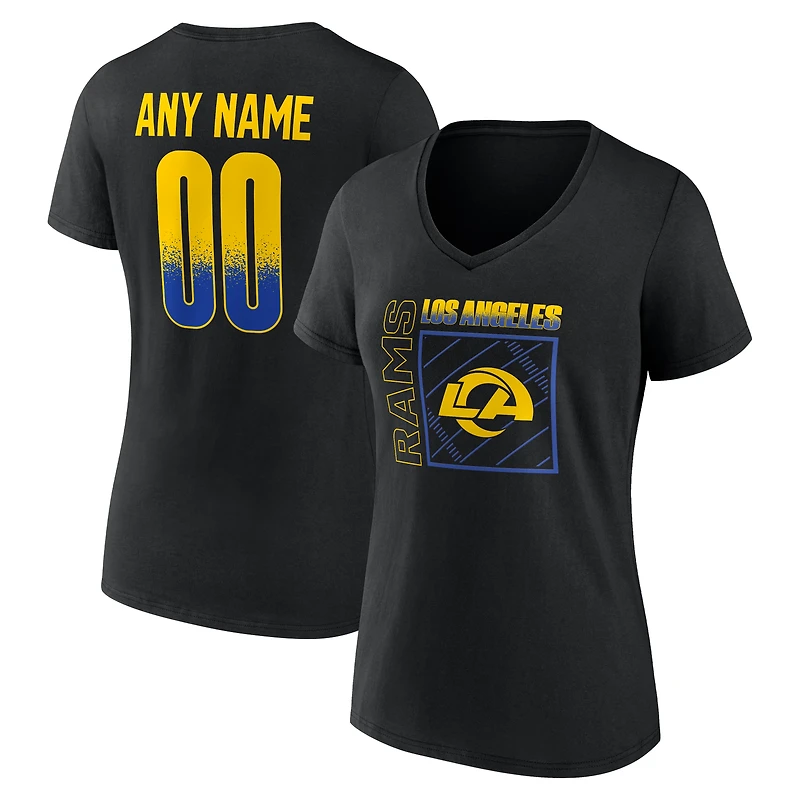 Women's Black Los Angeles Rams Home Field Pop Personalized Name & Number V-Neck T-Shirt