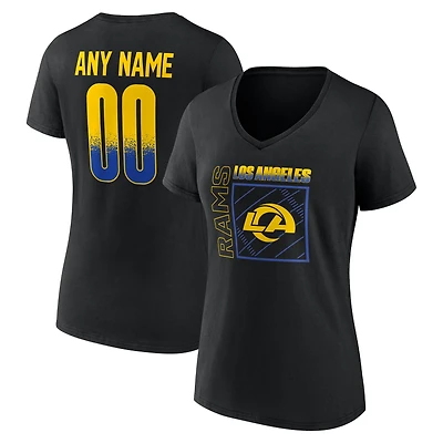 Women's Black Los Angeles Rams Home Field Pop Personalized Name & Number V-Neck T-Shirt