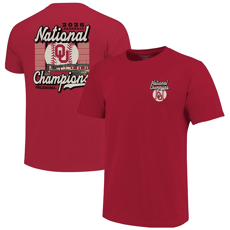 Youth Image One Crimson Oklahoma Sooners 2026 NCAA Baseball Men's College World Series Champions Stadium T-Shirt